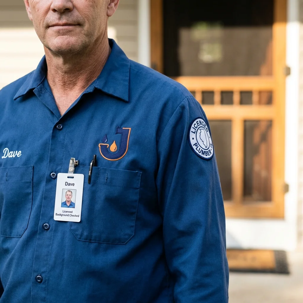 Licensed plumber showing ID badge in DeMotte, IN
