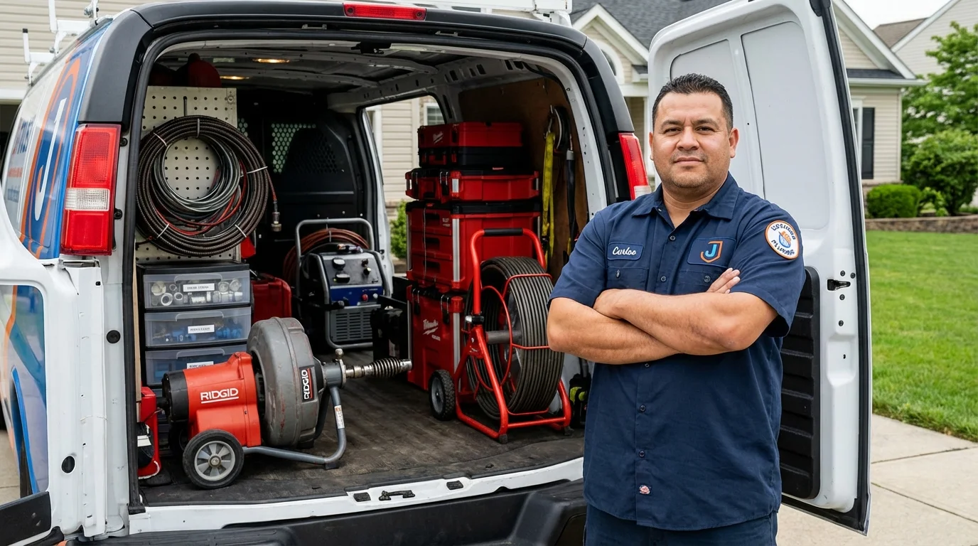 Professional drain cleaning equipment and Johns Plumbing LLC plumber in DeMotte