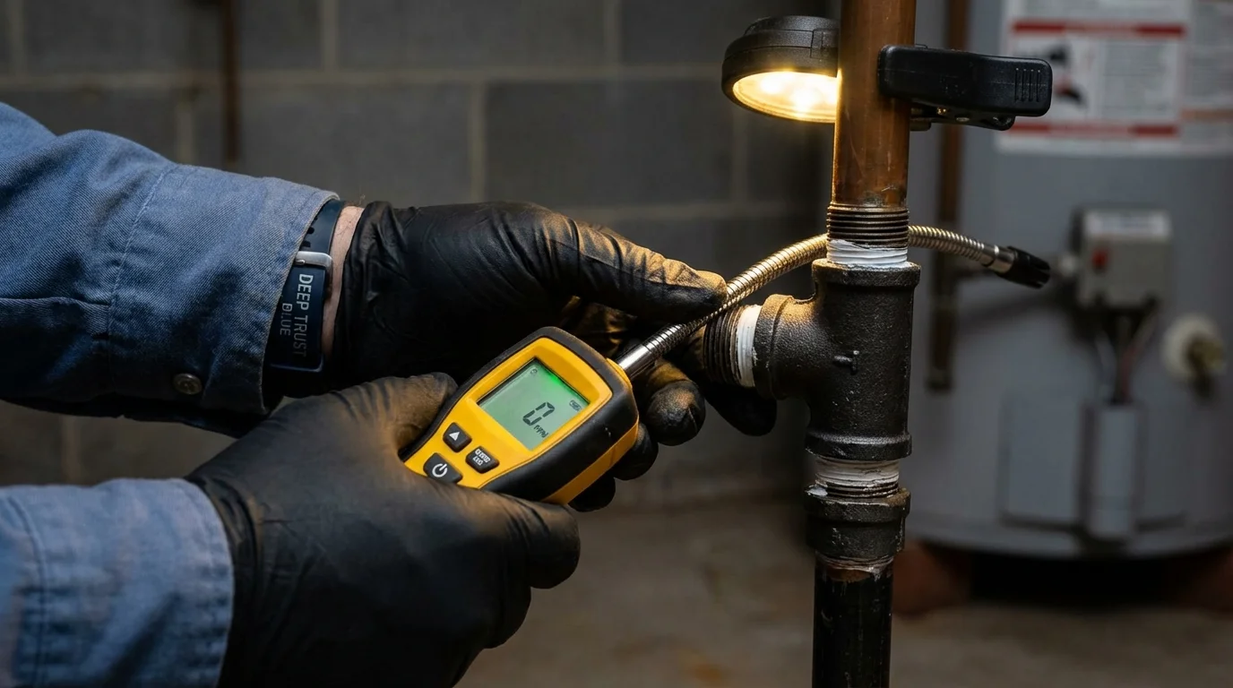 Gas leak detection with electronic sniffer by Johns Plumbing LLC in DeMotte